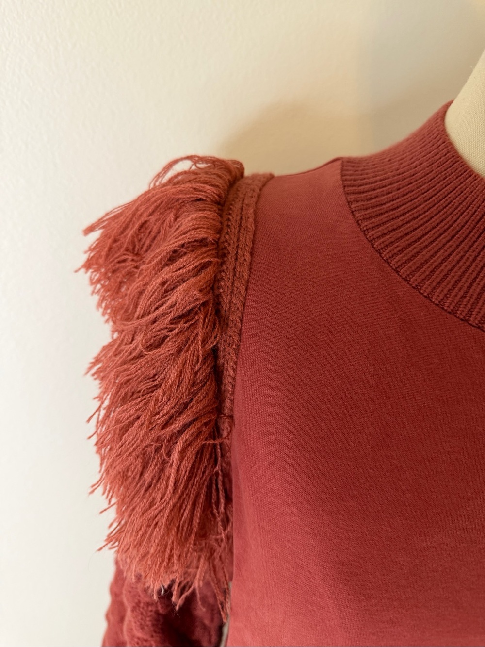 Anthropologie DOLAN Rust Fringed Sweater Bubble Quilted Size Small - Picture 5 of 8